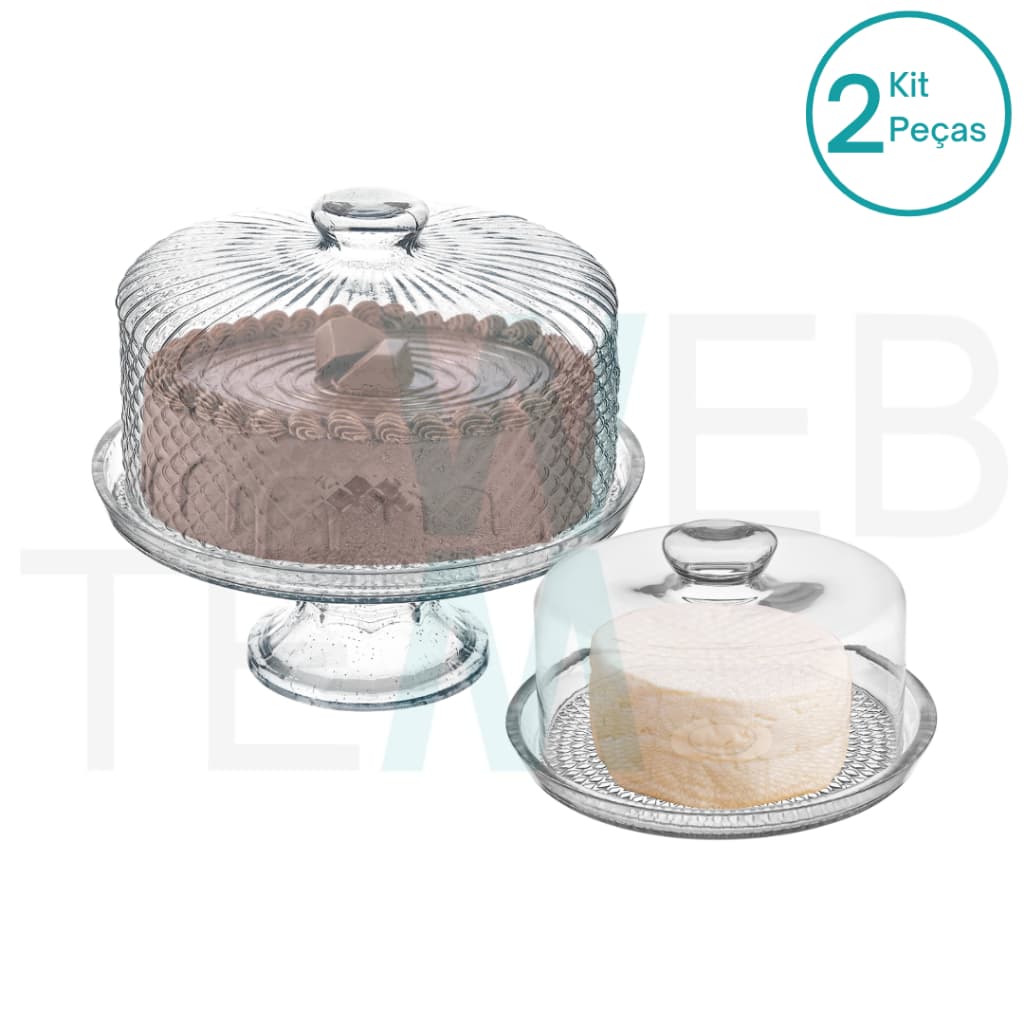 Conjunto Boleira com Pé Bico de Jaca Prato 28cm para Bolo e Queijeira Porta Queijos de Vidro Vitazza para Mesa Posta, Praticidade e Estilo Sustentável na Organização e Decoração
