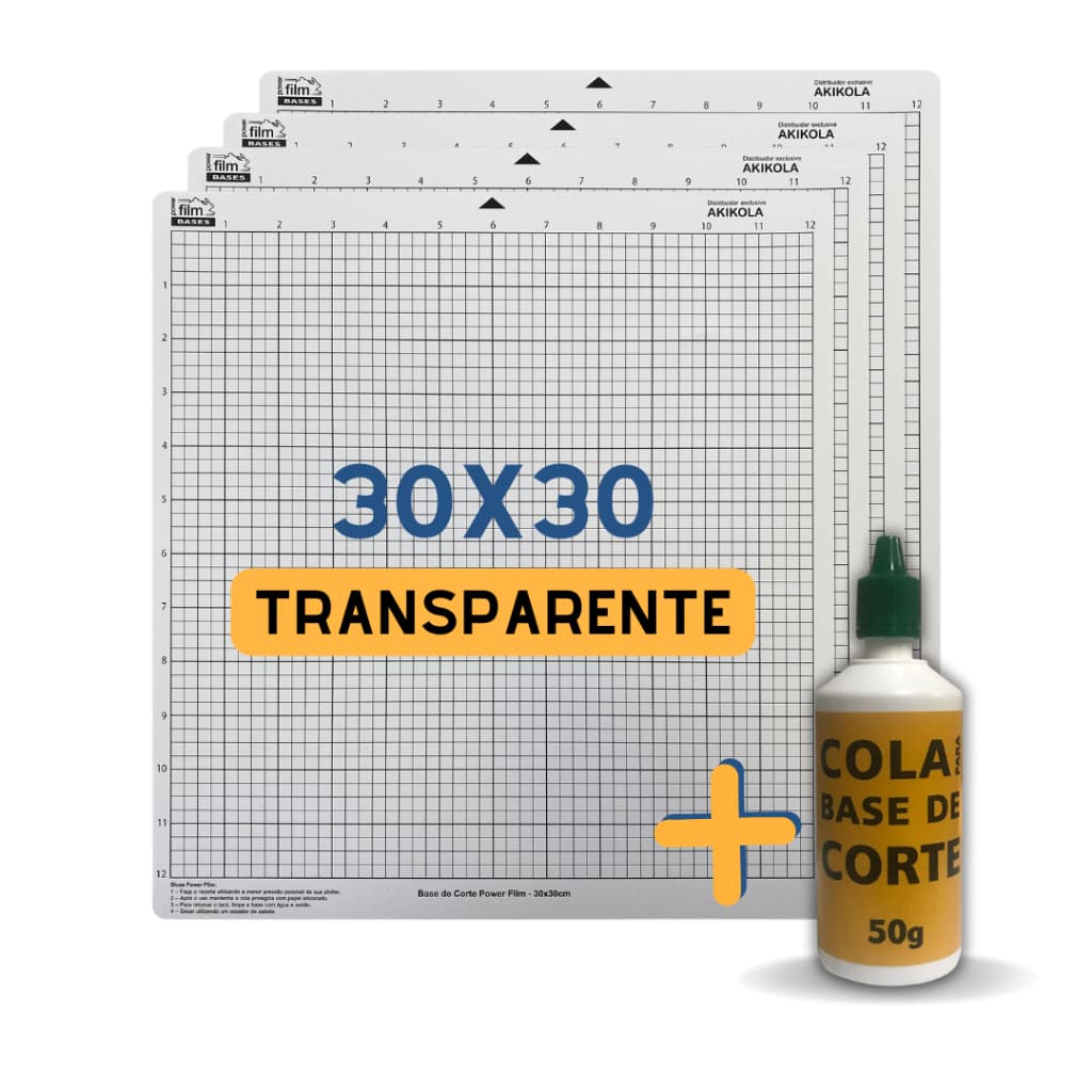 kit 4 Esteira de Corte 30x30 Transparente + 1 Cola Base 50g Compativel Silhouette Portrait 2 e 3 Cameo