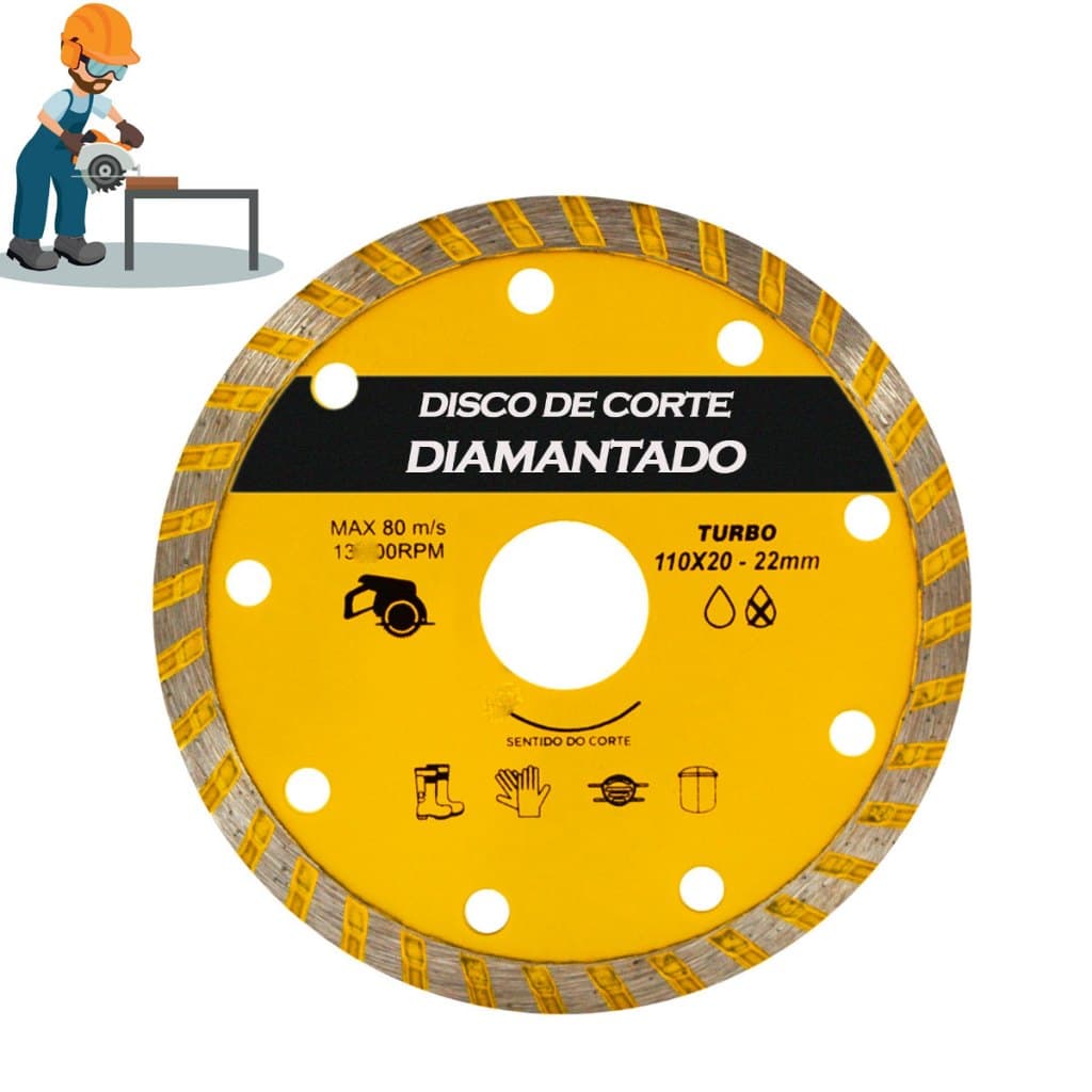 Disco De Corte Para Porcelanato Diamantado Turbo Corta Revestimento Piso Azulejos 110mmx20mm