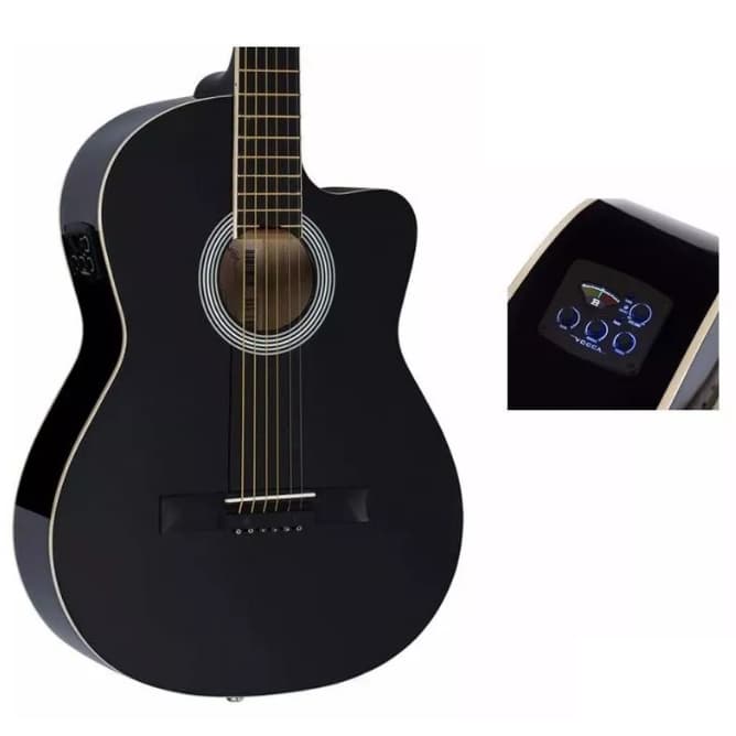 Violão Preto Elétrico Vogga Vce 300 Aco BK Cutaway Aço