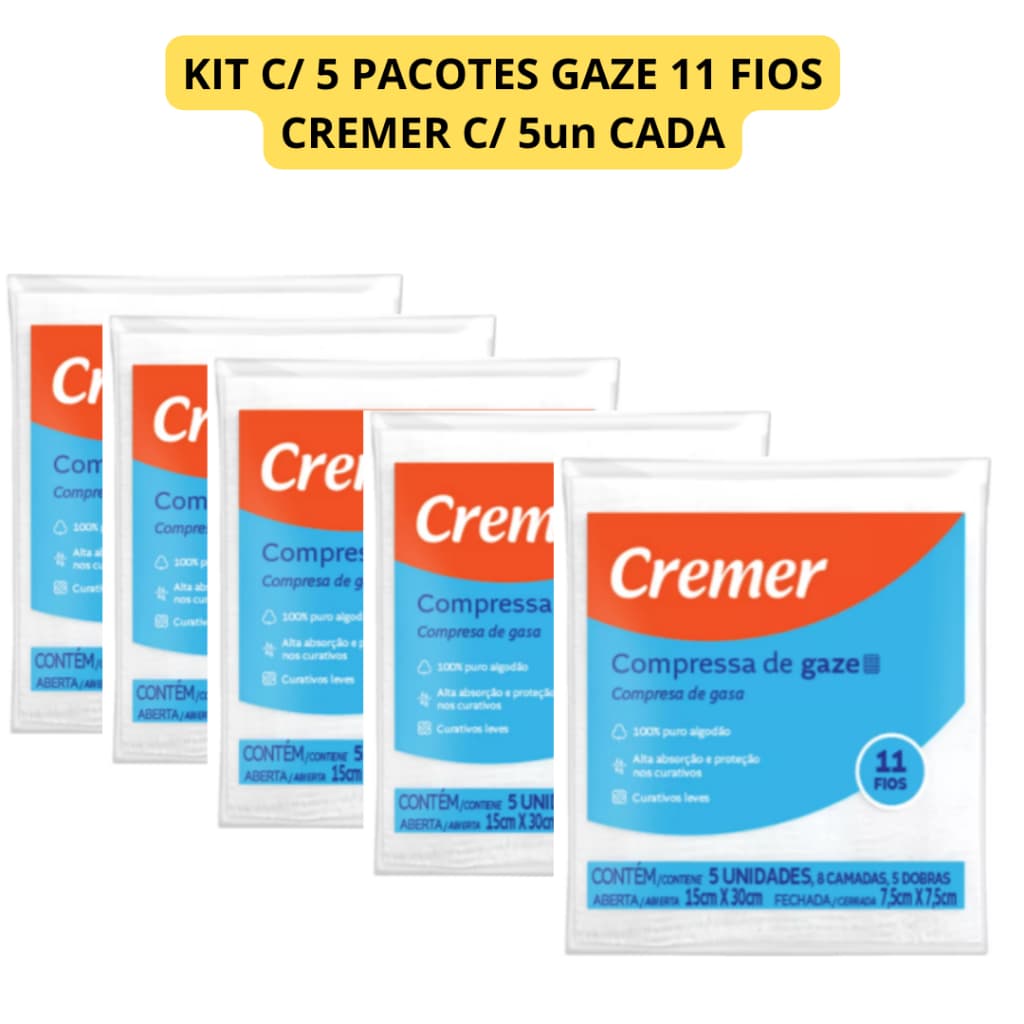 Kit Compressa Gaze Cremer 5 Pacote de 5 unidades 11 Fios Hidrófila