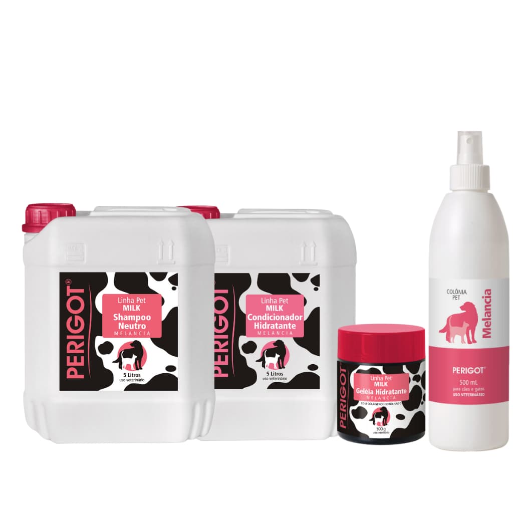 Kit Shampoo e Condicionador e Geléia Milk e Colonia de Melancia Perigot Pet Cães Gatos