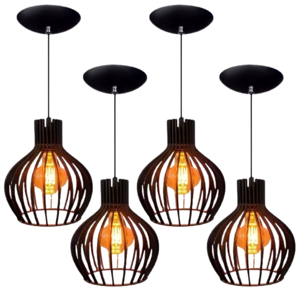 4 Luminárias Pendentes De Teto Cozinha Varanda Balcão Decoratico Preto - 4Ppp