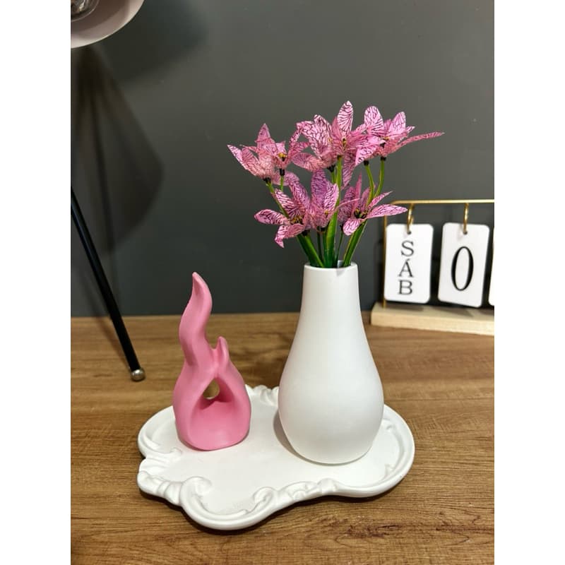 kit de gesso, estilo vintage, vaso garrafa lisa com flores, mini lírios campestres