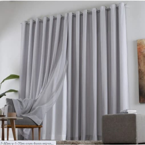 Cortina Gaze De Linho 4,00m X 2,70m Com Forro Microfibra Para Janela Quarto E Sala
