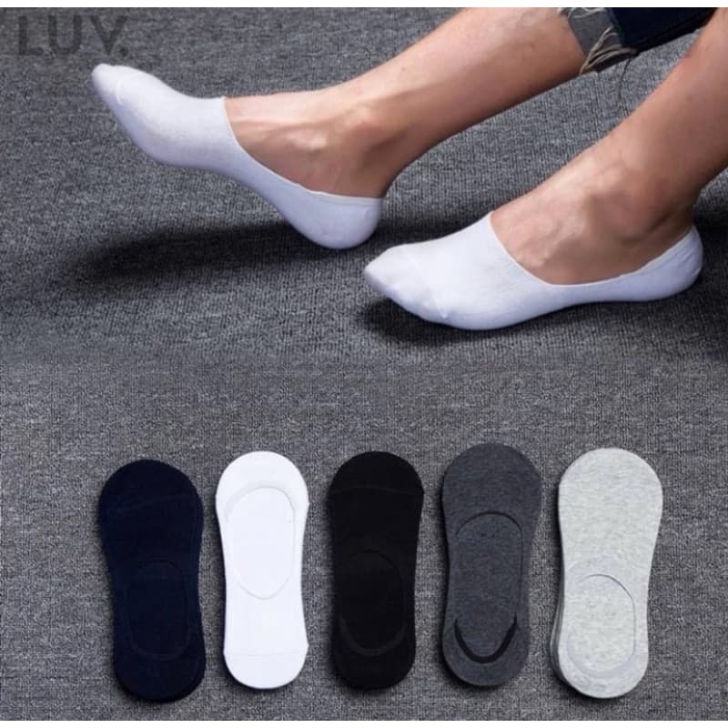 06 pares de meias masculina invisível com silicone calcanhar algodão cores mistas