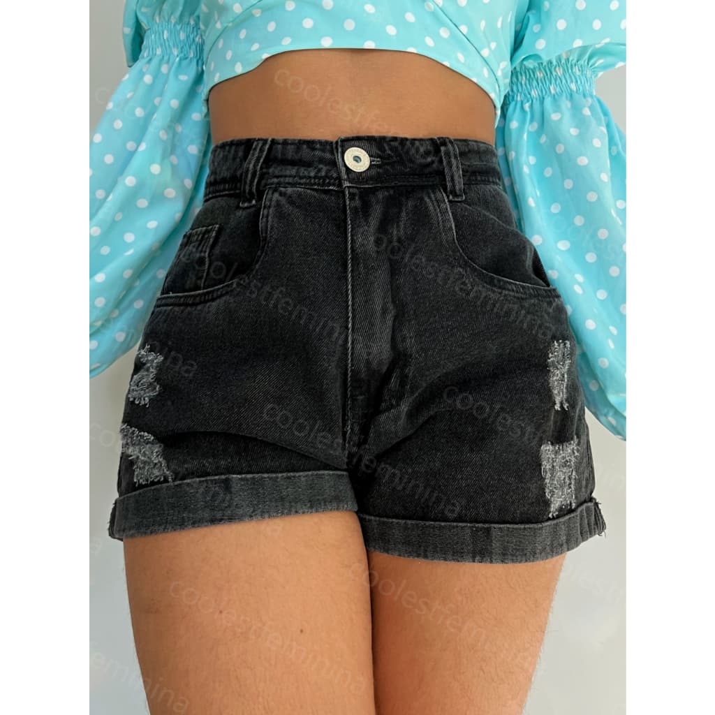 Coolestfeminina 8233 short jeans feminina  Bermuda Feminina preto marmore cinza 8233