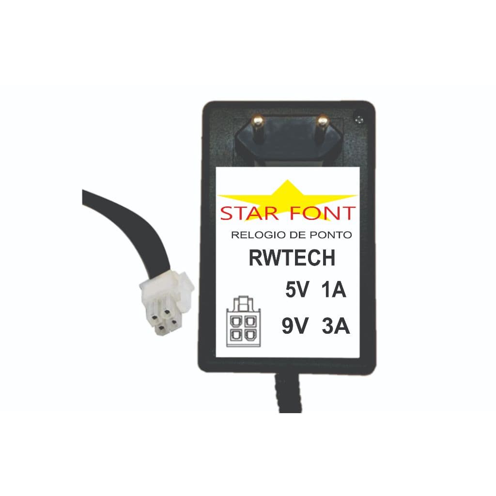 Fonte DC 5V e 9V Com 4 Vias Para Relogio De Ponto RWTECH