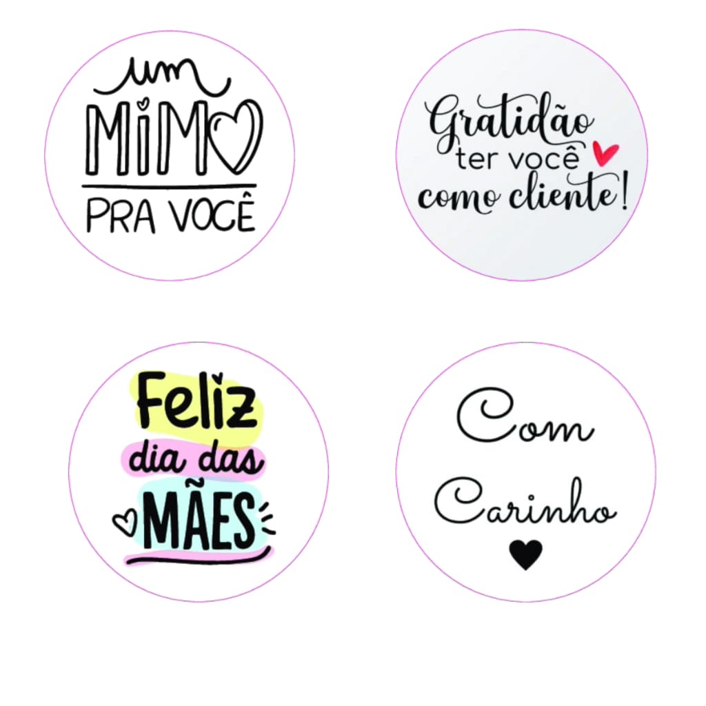 50 Adesivos Tag Agradecimento Etiqueta Cliente Redondo 4x4cm Frases Prontas