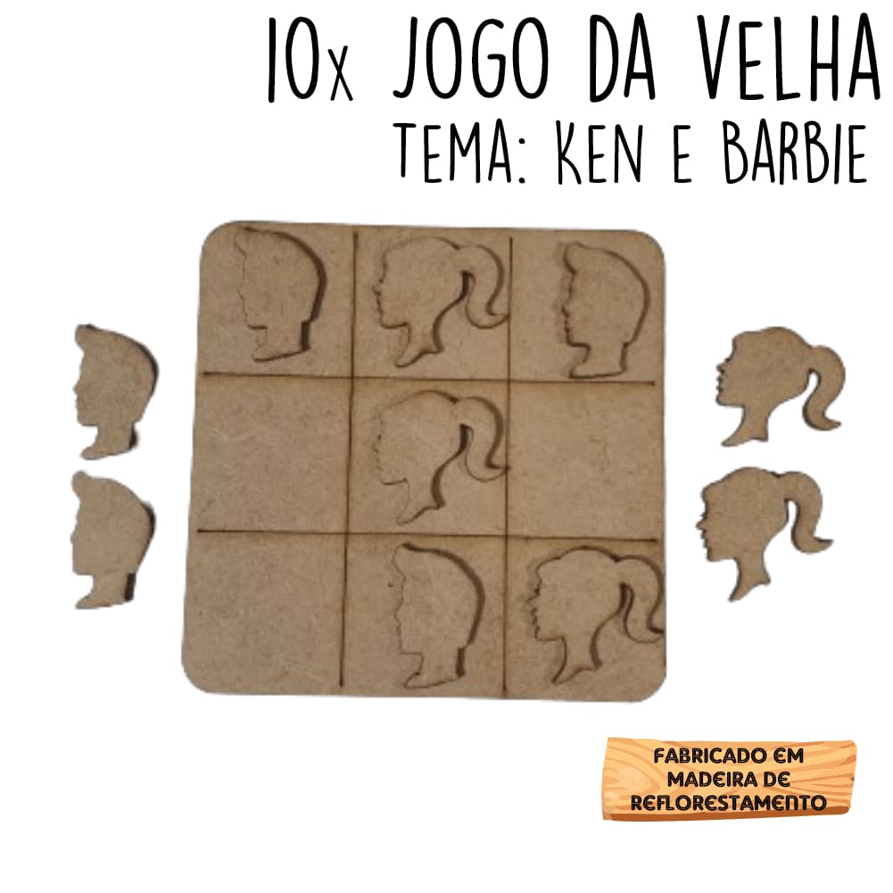 10 Jogos da velha Ken e Barbie em MDF 10cm tabuleiro brinquedo presente lembrancinha kit