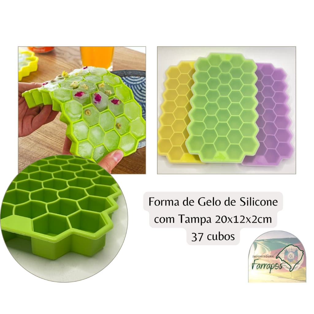 Forma de Silicone Colmeia para fazer Gelo 37 Cubos com Tampa