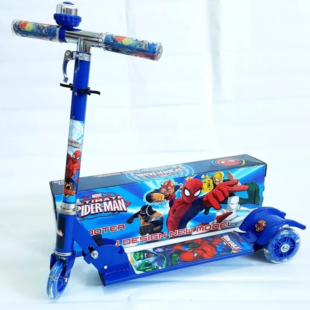 Patinete Homem Aranha Infantil  Dobrável 3 Rodas Base Scooter Com Led Metal Promoção