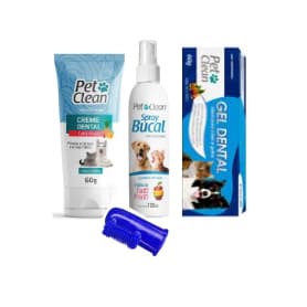 Kit pet clean creme dental + gel dental + spray bucal + dedeira