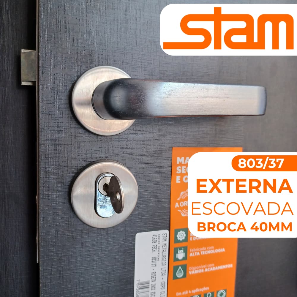 Fechadura de Porta Externa Stam 803/37 Porta de Madeira/Alumínio Broca 40mm Inox Escovado