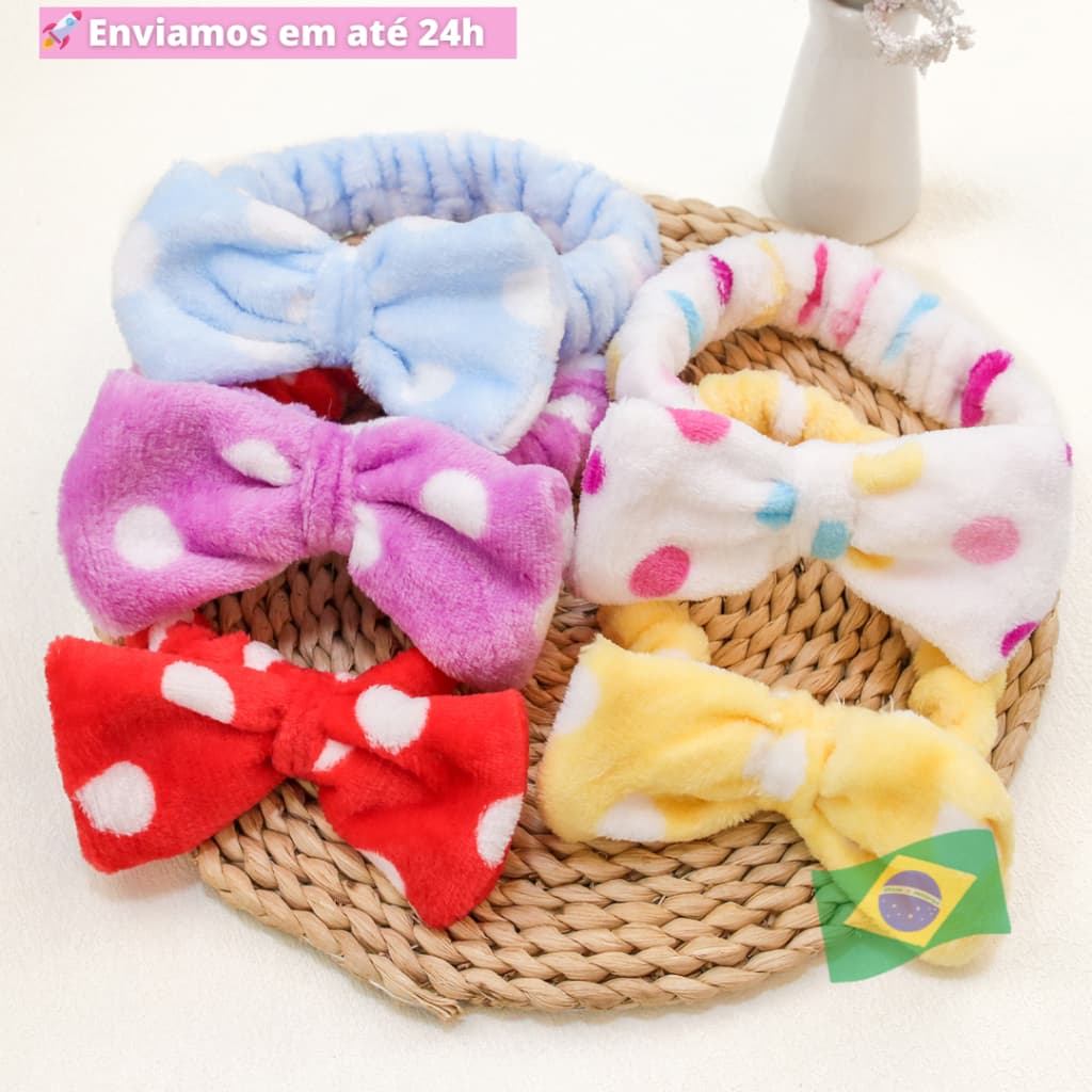Kit c 3 Tiara para Cabelo Pelúcia Laço Super Fofa para Maquiagem e Skin Care Infantil e Adulto Faixa Arquinho  Grossa
