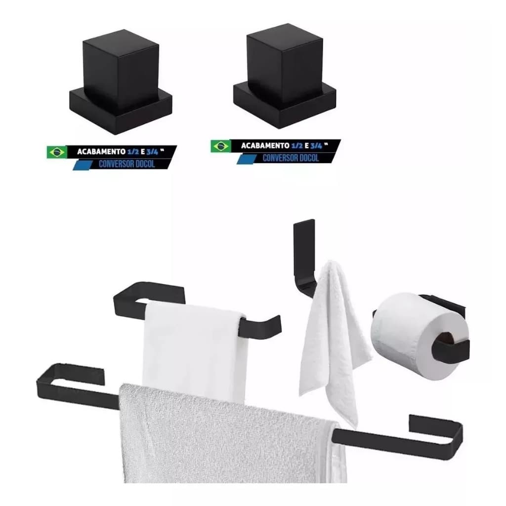 Kit Banheiro Preto Com Acabamento Registro Para Base Docol