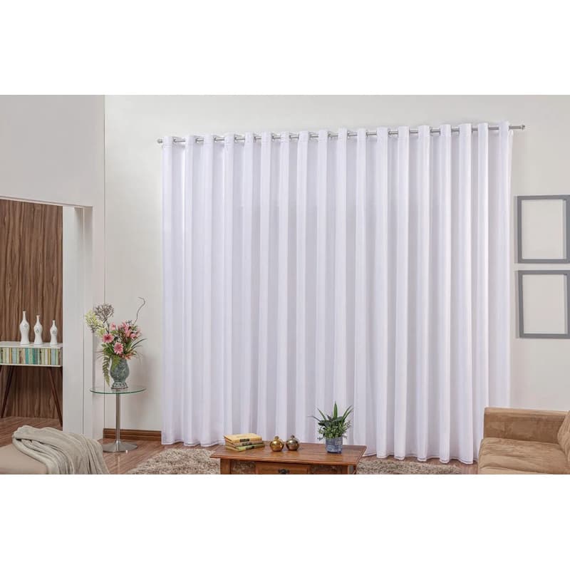 Cortina Branca Luxo Para Sala Quarto Voil/voal 4,00x2,50 Forro Promoção