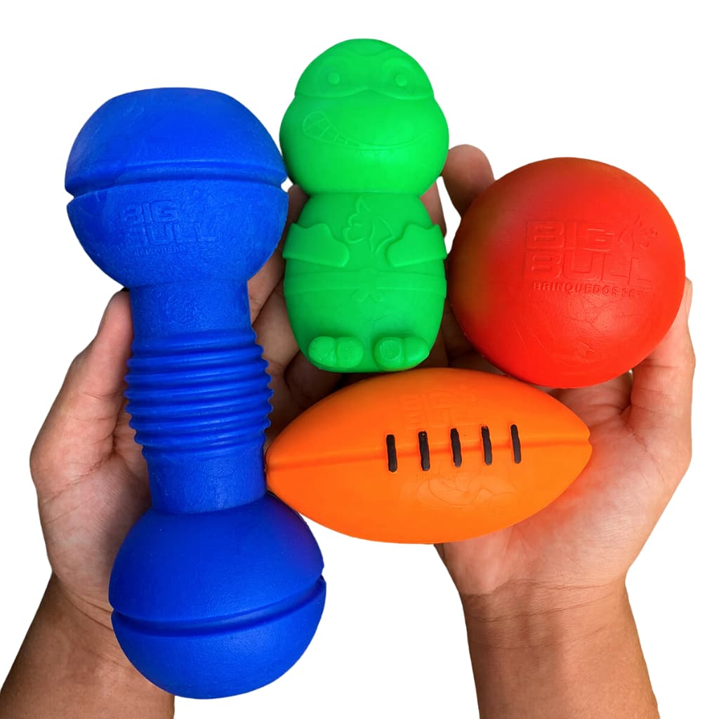 Kit 04 Brinquedo Para Cachorro Pet Interativo Bola Tartaruga Halter Maciço Porte Médio Big Bull Pet