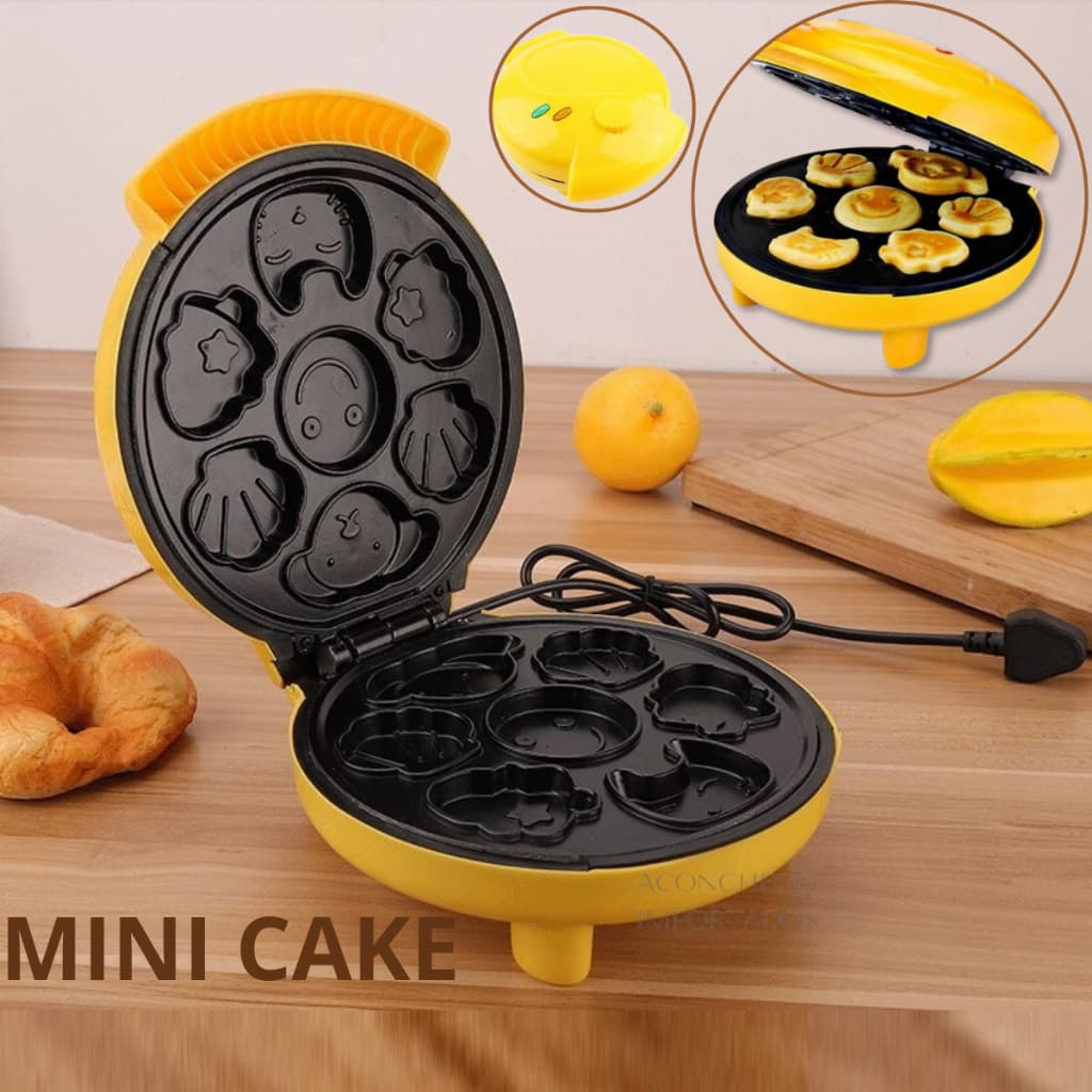 Máquina Mini Bolinho Cake Elétrica Formato Desenho Animado de Waffles Panquecas Antiaderentes