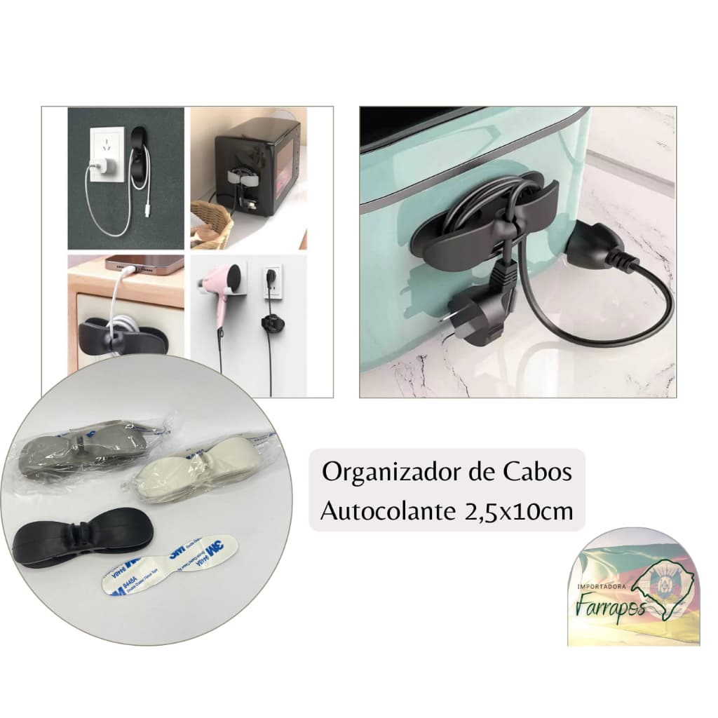 Kit c/3 Suporte para Fios e Cabos de Eletrodomésticos Organizador de Fio Autocolante