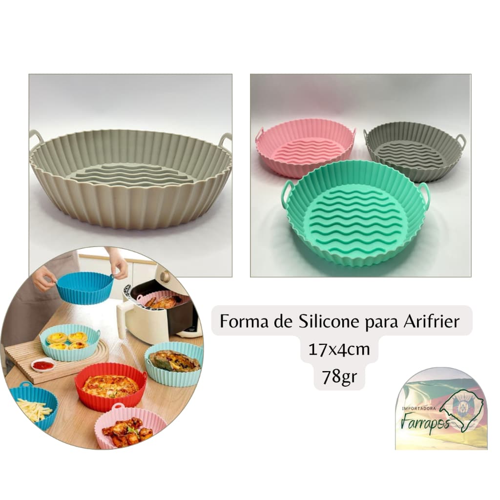 Forma de Silicone para Air Fryer Forno Microondas Fritadeira Assadeira Flexível Antiaderente 17cm