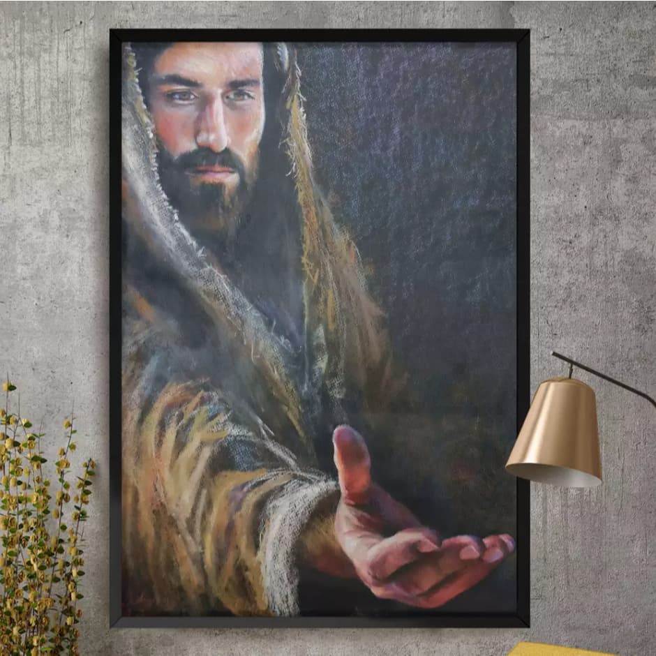 Quadro Decorativo Jesus Pintura Dando A Mão grande 1,10x0,80
