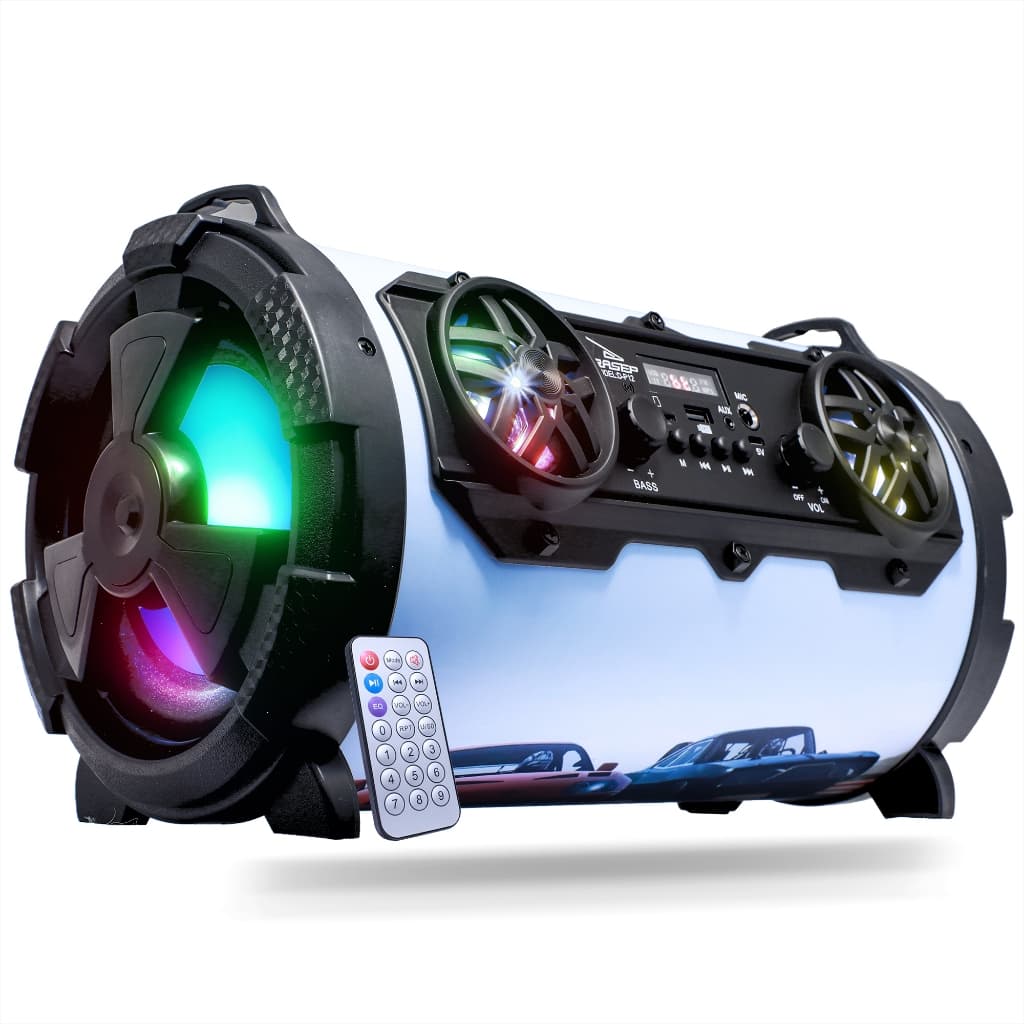 Caixa De Som Bluetooth Portátil Led Rgb Rádio FM USB SD Aux P2 P10 Com Controle