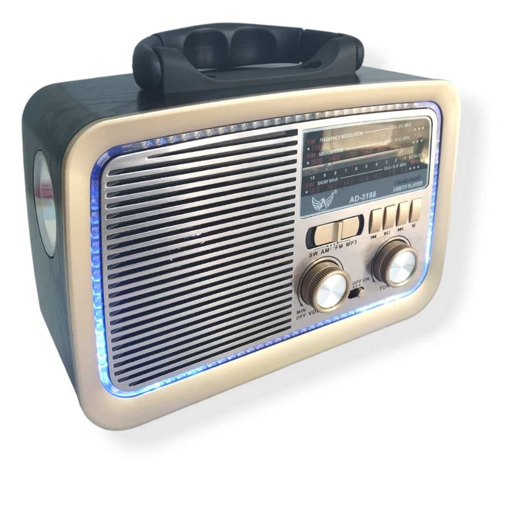 Rádio Am Fm Retrô Vintage Antigo Bluetooth Pen Drive Bivolt 3188 Pilha Bateria