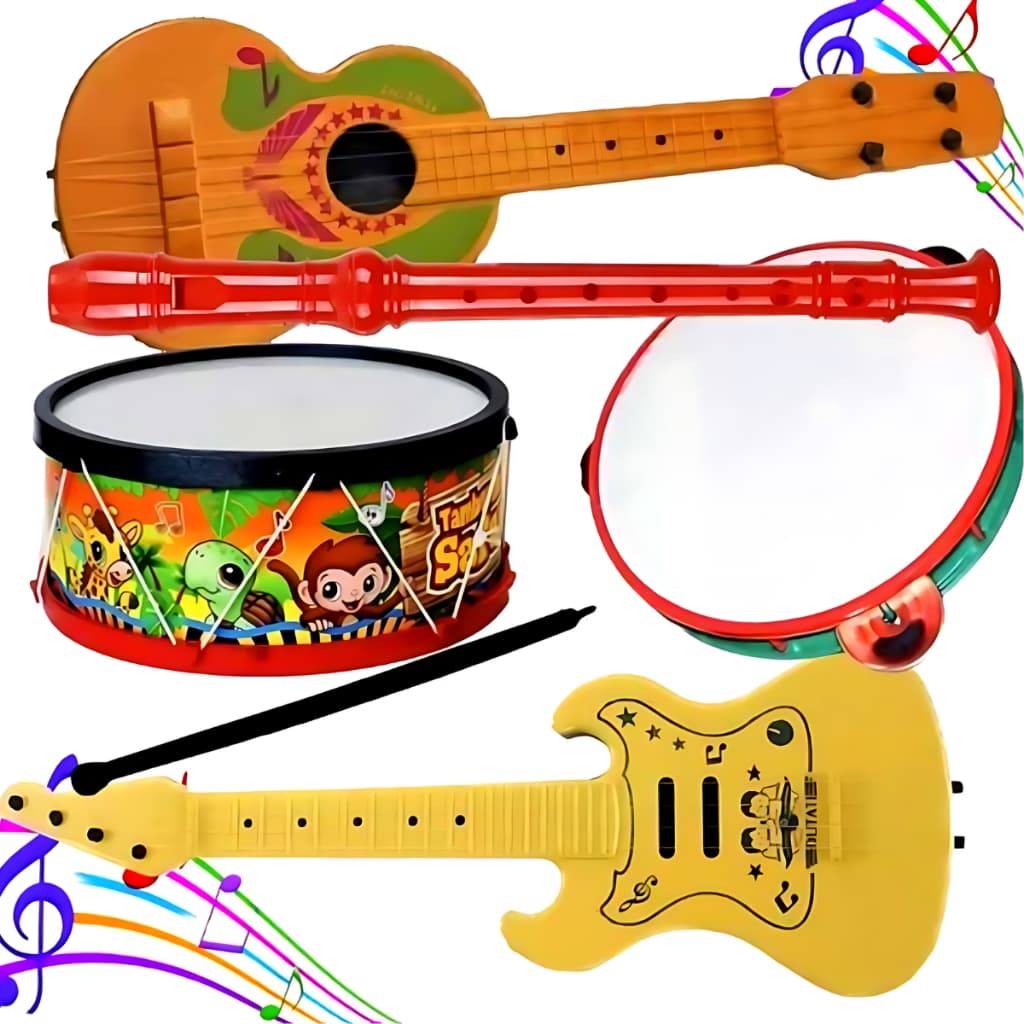 Kit Musical Brinquedo Educativo 4 Instrumentos Musicais Violão Pandeiro Musicalização Infantil