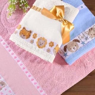 Toalhas de Banho Infantil Kids Ponto Cruz 75x1,10cm Barras com Desenhos Bordados