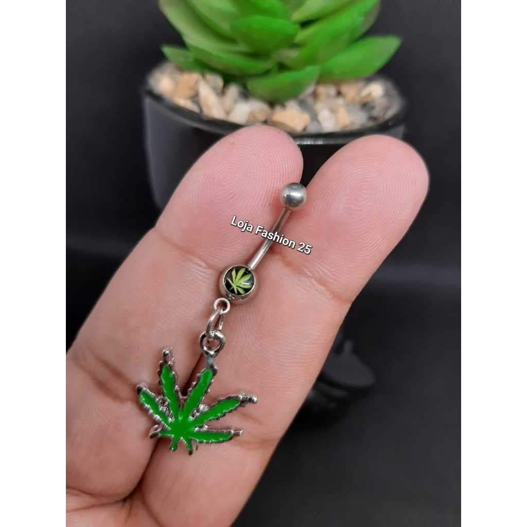 Piercing de Umbigo Folha da Maconha Erva Canabis Maryjuana Feminino Aço Cirúrgico