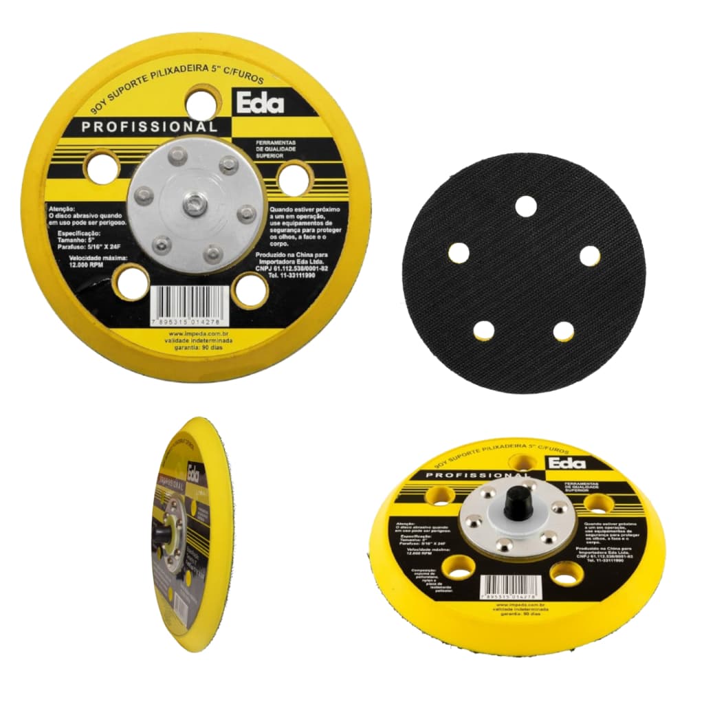 Disco 5 Pol Suporte Lixadeira Roto Orbital Hookit 5 Furos