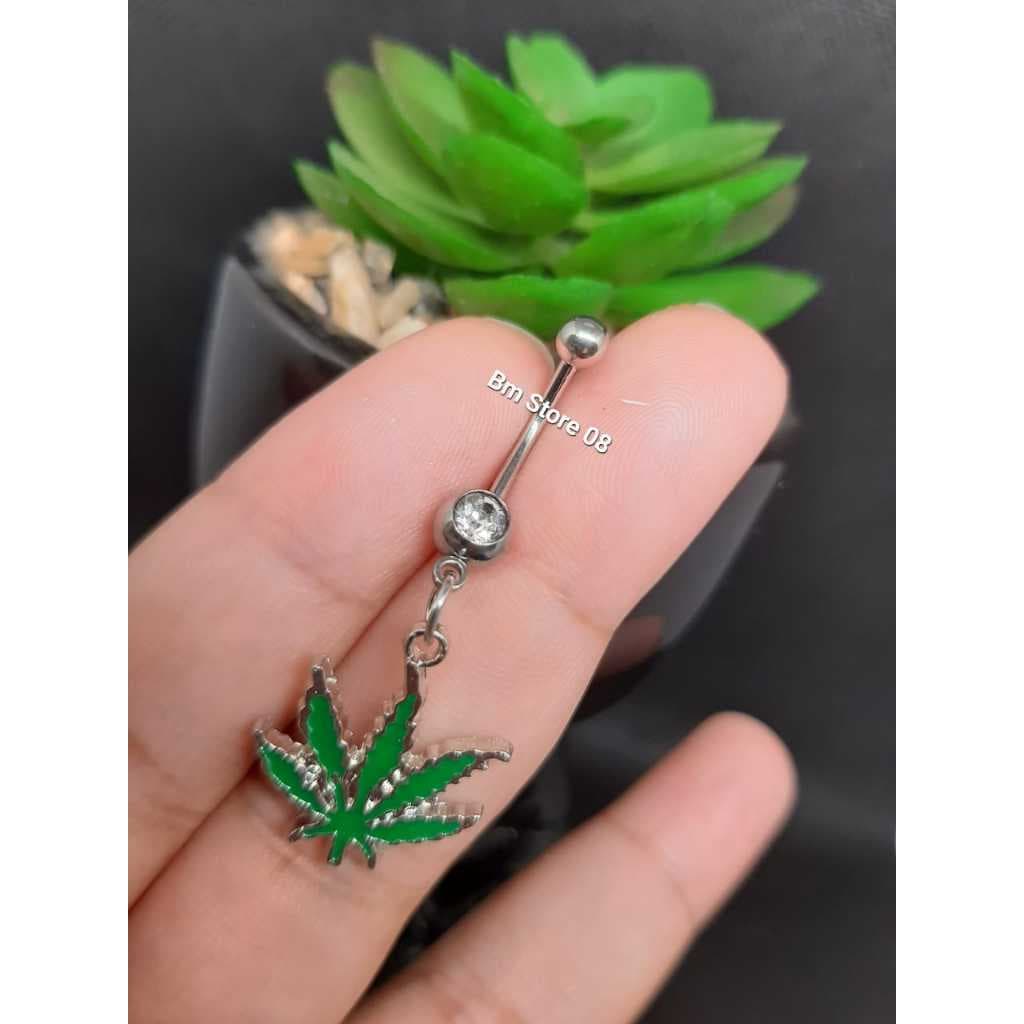 Piercing de Umbigo Folha da Maconha Verde Reggae Erva Canabis Aço Cirúrgico