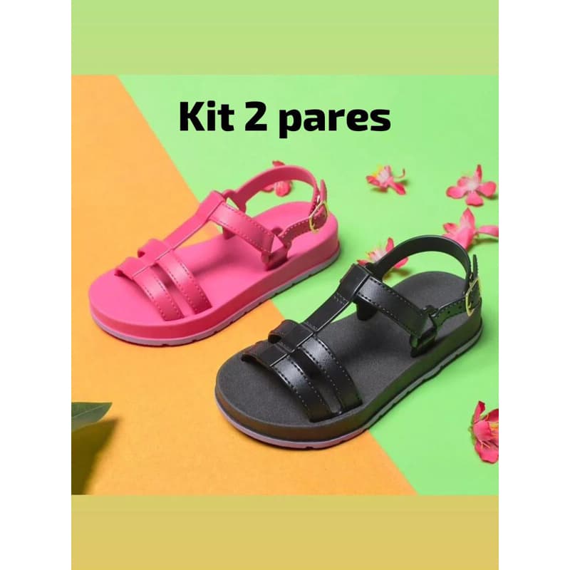 kit 2 pares sandalia infantil feminina papete birken lançamento barato promoção