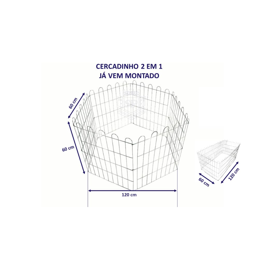 Cercadinho Pet Portátil Móvel Cachorro Cães Porquinho da Inda 6 Telas Aramadas 60x120cm  dobrável