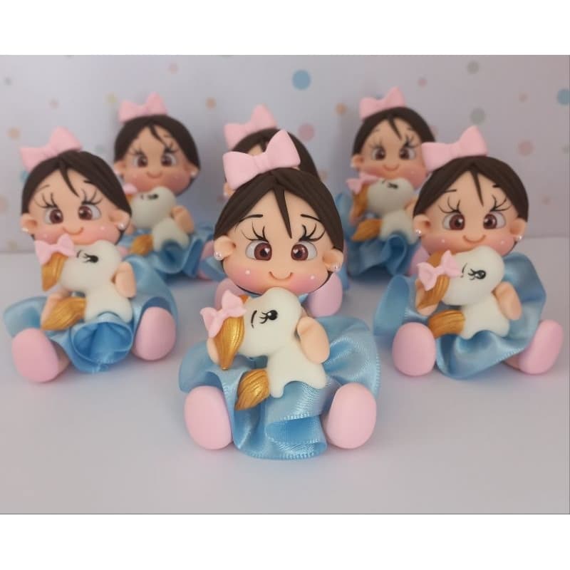 5 apliques em biscuit menina unicórnio/carrosel Envio em 15 dias úteis.