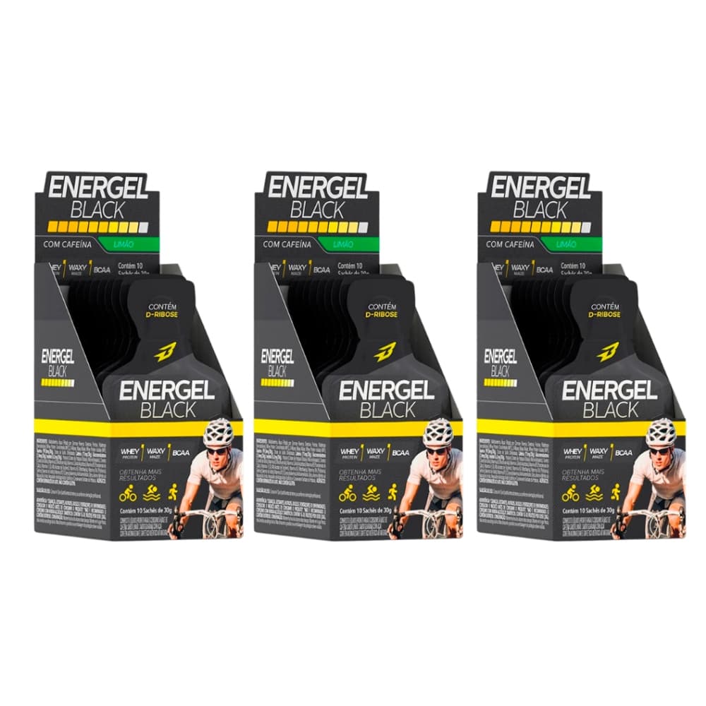 3x Energel Black Caixa com 10 Sachês - Bodyaction
