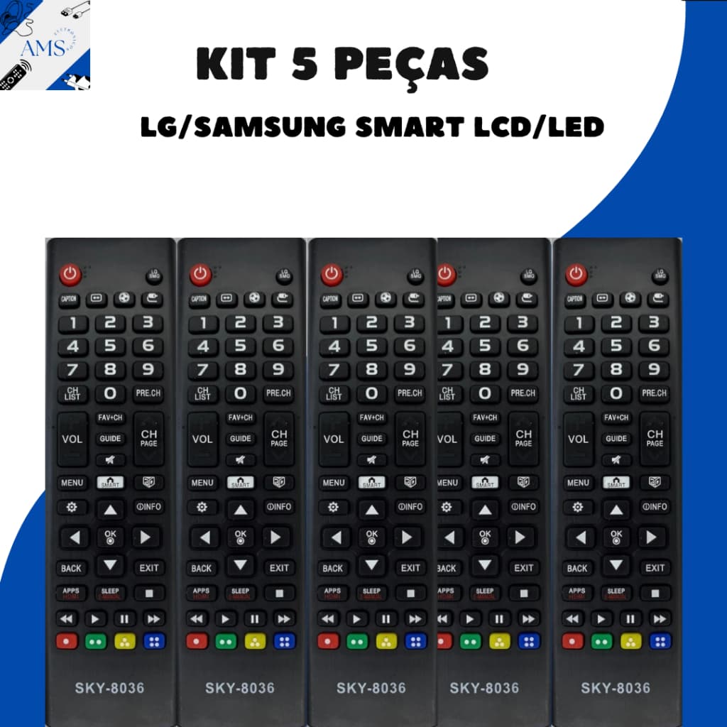 KIT 5 PEÇAS DE CONTROLES REMOTO L   G SAMSUNG 8036
