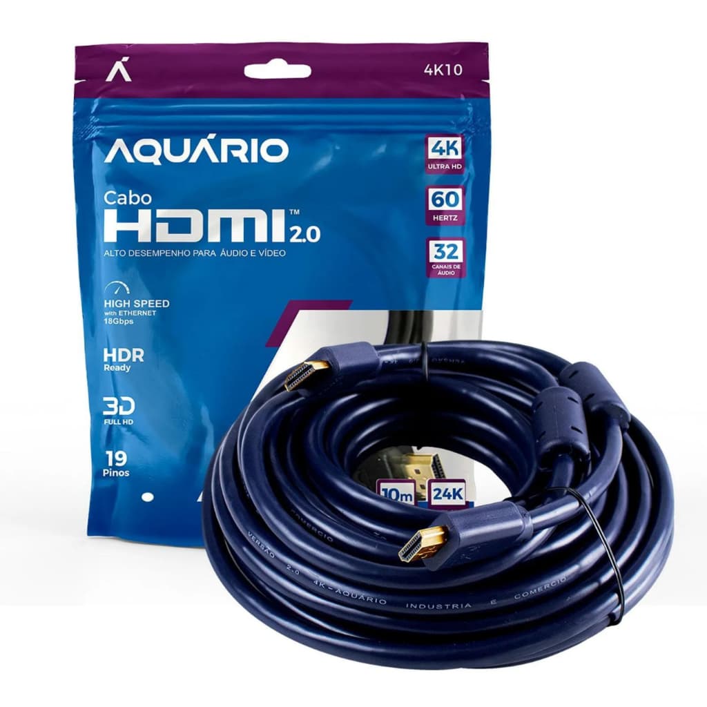 Cabo HDMI 2.0 10 metros Ultra Velocidade Resolução Blindado 4K10 Aquário