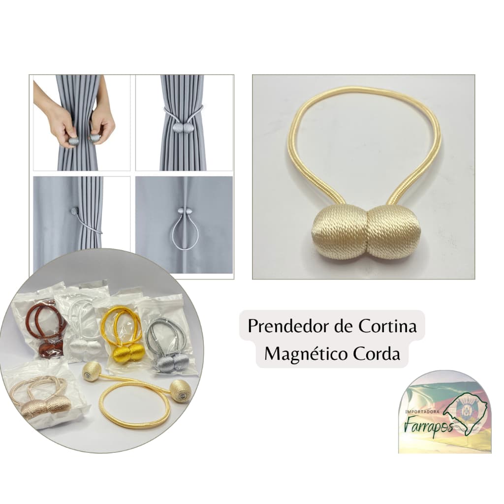 Prendedor de Cortina Magnético Corda Presilha Enfeite