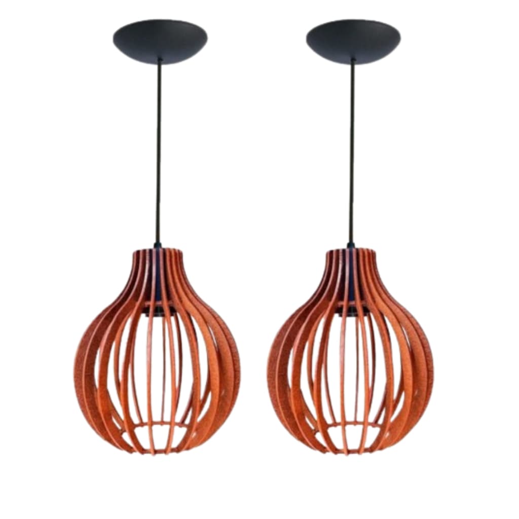 kit 2 Pendentes Rusticas De Madeira Mdf Cor Marrom Cedro Fiação Completa Bivolt - 2cqm
