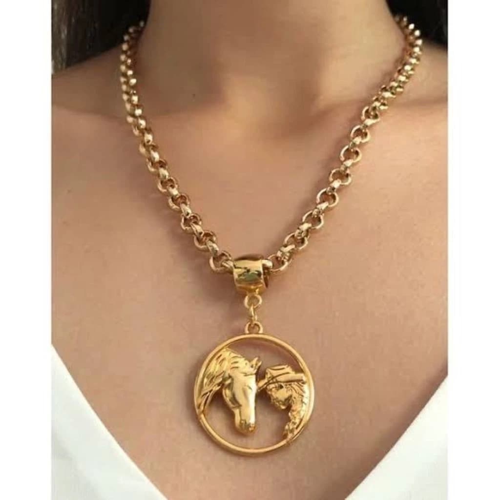 Colar Choker Elo Portugues Cavalo Mulher Peoa Folheado Ouro Banhado 18k Moedas antigas