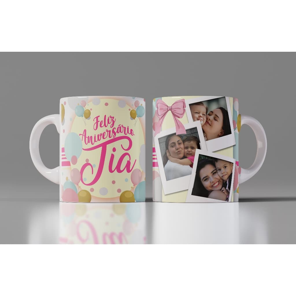 Caneca Xícara Aniversário Feliz Aniversário Tia Personalizada Com FOTO Tia Titia - OFERTA RELÂMPAGO!