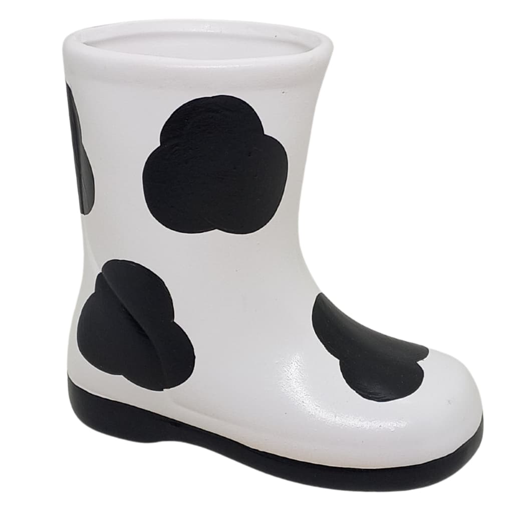 Bota Decorativa Botinha Caipira Com Mancha De Vaca Ceramica