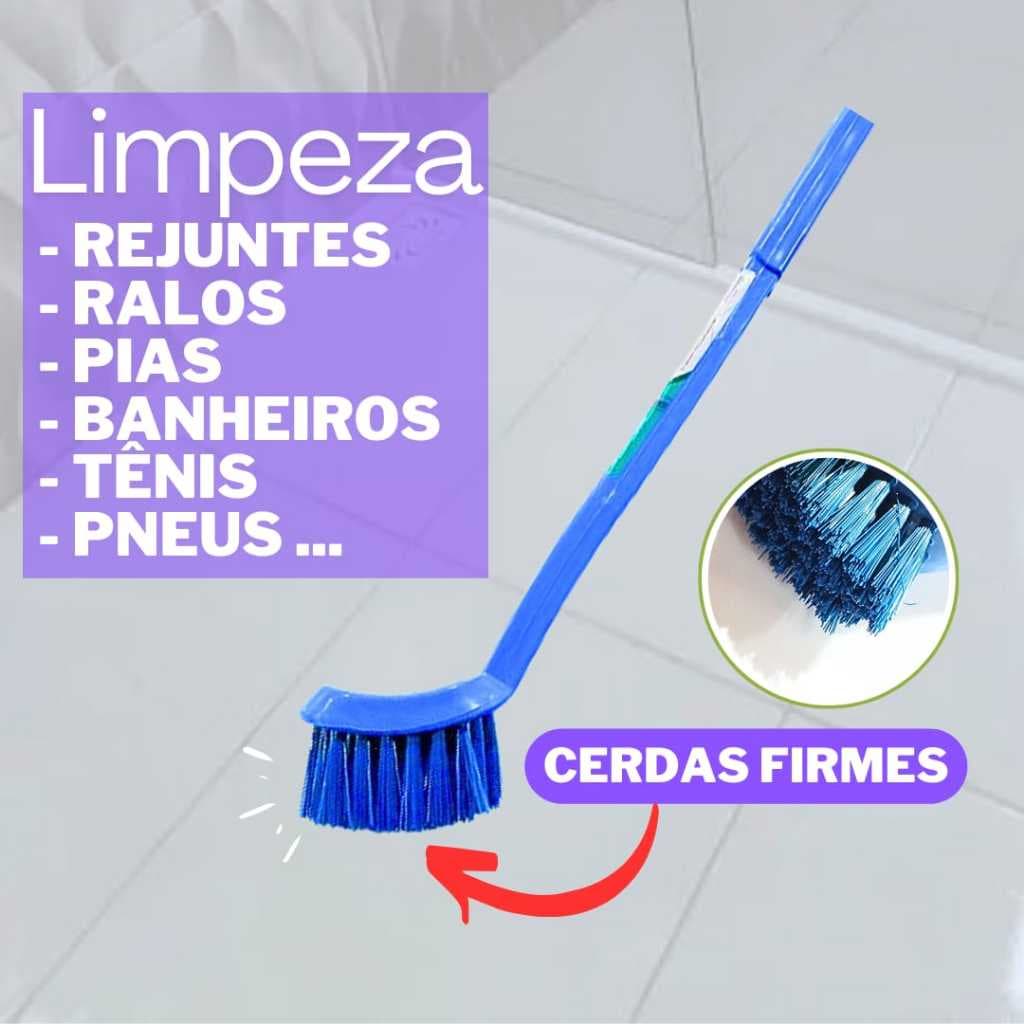 Escova de Limpeza Multiuso Cabo Longo Limpa Tênis Rejuntes Banheiros