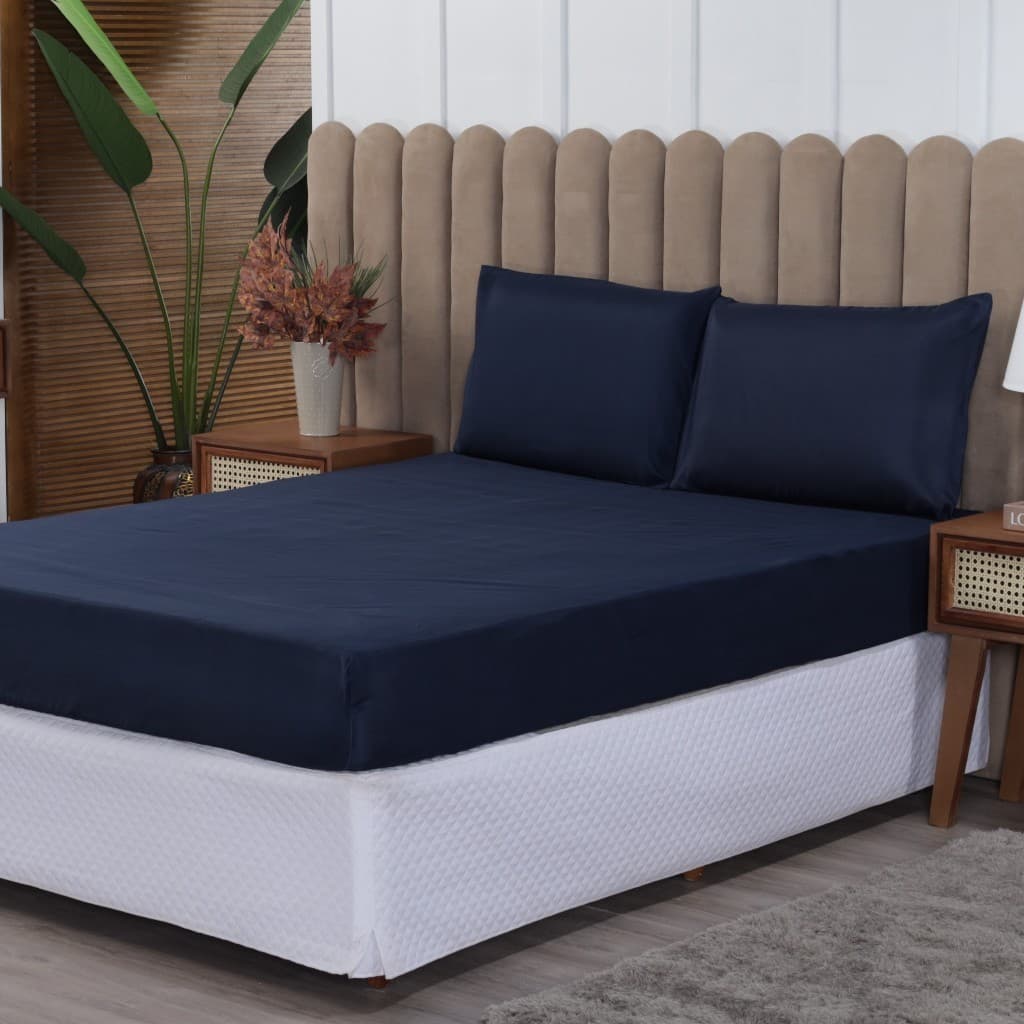 kit Jogo De Lençol forro de cama Com Elástico Casal 3 Peças Tecido Liso