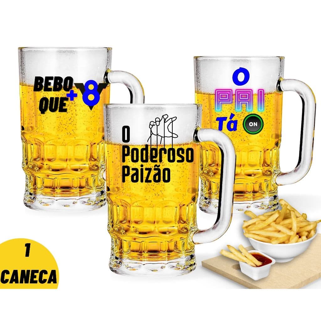 1 Caneca De Chopp/Cerveja Vidro Personalizada Dia Dos Pais 360ml Presente Homem Lembrancinha