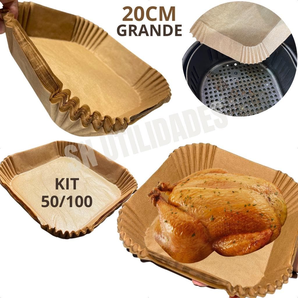 Forma Papel Descartável Quadrado Air Fryer Kit Com 50 / 100 unidades 20cm Grande Para Airfryer