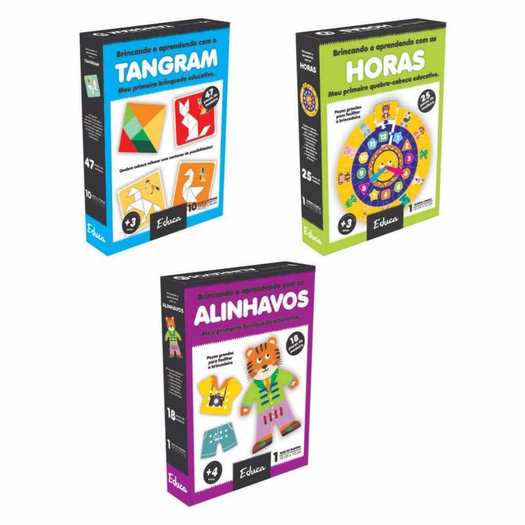Brinquedos Educativos Kit 3 Pedagógicos Alfabetização em madeira