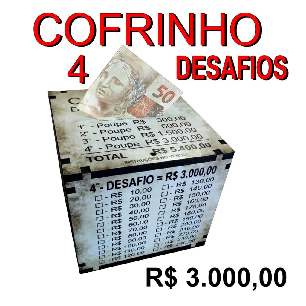 Cofre Mdf 6mm Adesivado 4 Desafios 52 Semanas